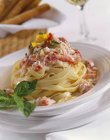 Fettuccini pasta with Lobster meat — Stock Photo