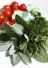 Fresh herbs and tomatoes — Stock Photo