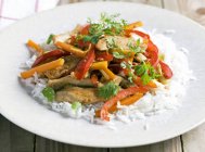 Chicken with peppers and rice — Stock Photo