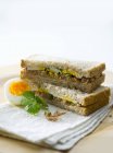 Sandwichs au thon et aux œufs posés sur des serviettes en papier — Photo de stock