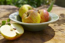 Manzanas enteras en plato - foto de stock