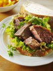 Steak de boeuf avec salade — Photo de stock