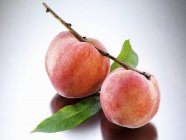Yellow Florentine peaches with leaves — Stock Photo
