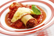 Cannelloni pasta with mince filling — Stock Photo