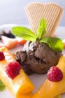 Chocolate ice cream with pancakes — Stock Photo