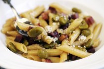 Penne pasta with Pancetta — Stock Photo