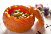 Curry Seafood Pumpkin Bowl on white surface — Stock Photo