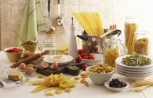Still life of pasta dish ingredients — Stock Photo