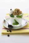 Кава Грандіта на льоду з листям м'яти та кавовими зернами — стокове фото
