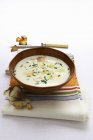 Italian Garlic soup in brown bowl — Stock Photo