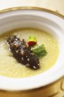 Vue rapprochée de la soupe au concombre de mer avec des herbes — Photo de stock