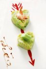 Shrimp fried vegetables on white surface — Stock Photo