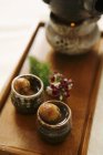 Closeup view of Abalone sea snails with vegetable salad — Stock Photo