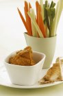 Vegetable sticks with carrot dip — Stock Photo