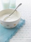 Миска натурального йогурта — стоковое фото
