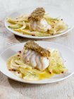 Monkfish with fennel medley — Stock Photo
