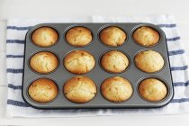 Muffins em lata de muffin — Fotografia de Stock