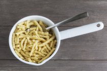 Closeup top view of Spaetzle egg noodles in a saucepan — Stock Photo