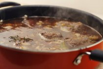 Beef Burgundy Cooking in Pot — Stock Photo