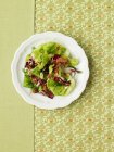 Primo piano vista di insalata di foglie miste con pancetta sul piatto — Foto stock