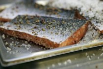 Gravlax with salt and spices — Stock Photo