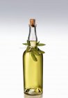 Una bottiglia di olio di soia su sfondo bianco — Foto stock