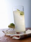 Closeup view of Gin Fizz with lime wedge in glass — Stock Photo