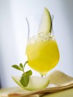 Closeup view of iced drink with melon slices and mint leaves — Stock Photo