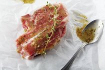 Raw Lamb Chop with Marinade and Oregano — Stock Photo