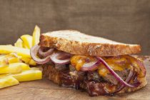 Steak sandwich with cheddar — Stock Photo