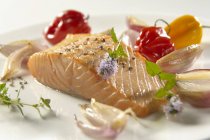 Filetto di salmone con scalogno e pepe — Foto stock