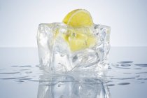 Zitrone im Eisblock — Stockfoto