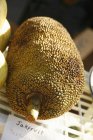 Closeup view of fresh organic Jakfruit on stall with tag — Stock Photo