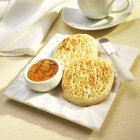 Closeup view of toasted Crumpets with orange marmalade — Stock Photo