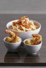 Fried prawns in bowls — Stock Photo