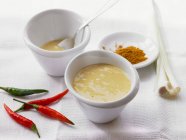 Elevated view of Aioli with chilli, lemongrass and curry — Stock Photo