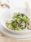 Gurken-Rettich-Salat mit Rucola auf weißem Teller — Stockfoto