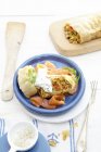 Vegetable strudel with smoked salmon — Stock Photo