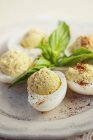 Deviled Eggs with herbs and spices — Stock Photo