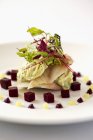 Smoked eel with beetroot and grated apple — Stock Photo