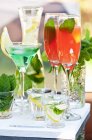 Various cocktails on tray — Stock Photo