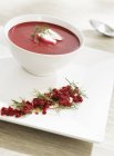 Beetroot soup in white bowl — Stock Photo