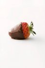 Fragola immersa nel cioccolato fondente — Foto stock