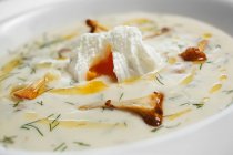 Chantarelle in Mushroom cream soup — Stock Photo
