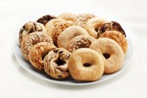 Variety of baked Bagels on Platter — Stock Photo