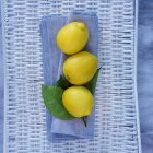 Limones frescos maduros con hojas - foto de stock
