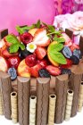 Chocolate cake with fruits — Stock Photo