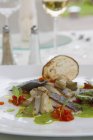 Bream with aubergine ravioli — Stock Photo