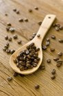 Смажених кавових зерен на ложкою — стокове фото