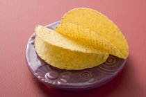 Closeup view of two Taco shells on Mexican plate — Stock Photo